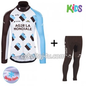 Cykeltrøje Langærmet + Cykelbukser 2017 AG2R La Mondiale Børn N001 Vinter Thermal Fleece